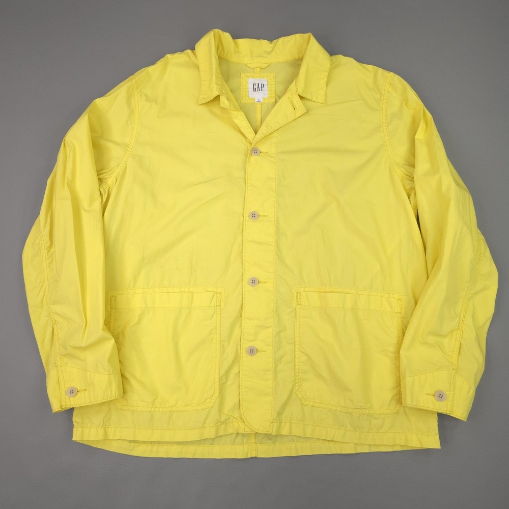 Gap Jacket Mens XL Yellow Cotton Canvas Chore Workwear Button Front Lightweight